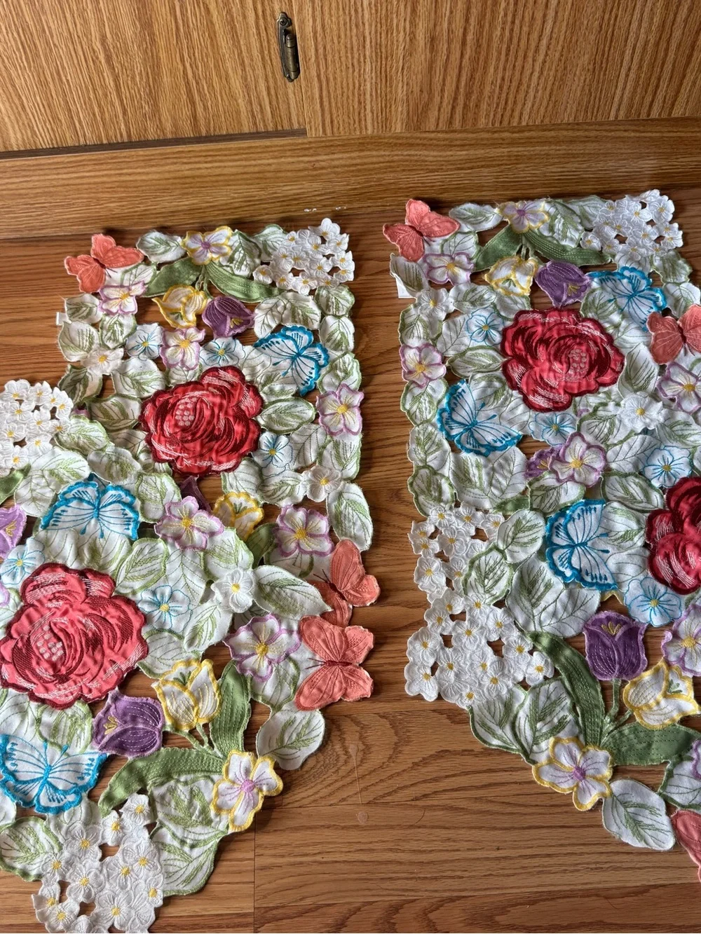 Vintage Set of Four multicolor embroidered floral & butterfly cutout placemats